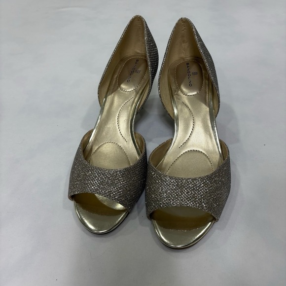 Bandolino Gold Sparkle Kitten Heel Pumps Peep Toe Women's 7.5 M Dress Shoes - Picture 11 of 14